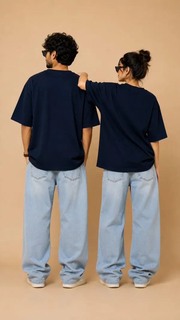 Navy_Blue_Cotton_Oversized_Fit_"Husband_&_Wife"_Combo_Printed_T_Shirt