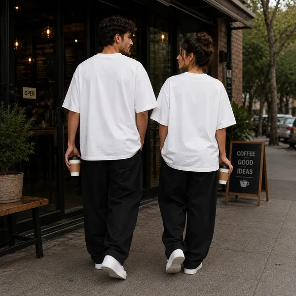 White_Cotton_Oversized_Fit_"Husband_&_Wife"_Combo_Printed_T_Shirt