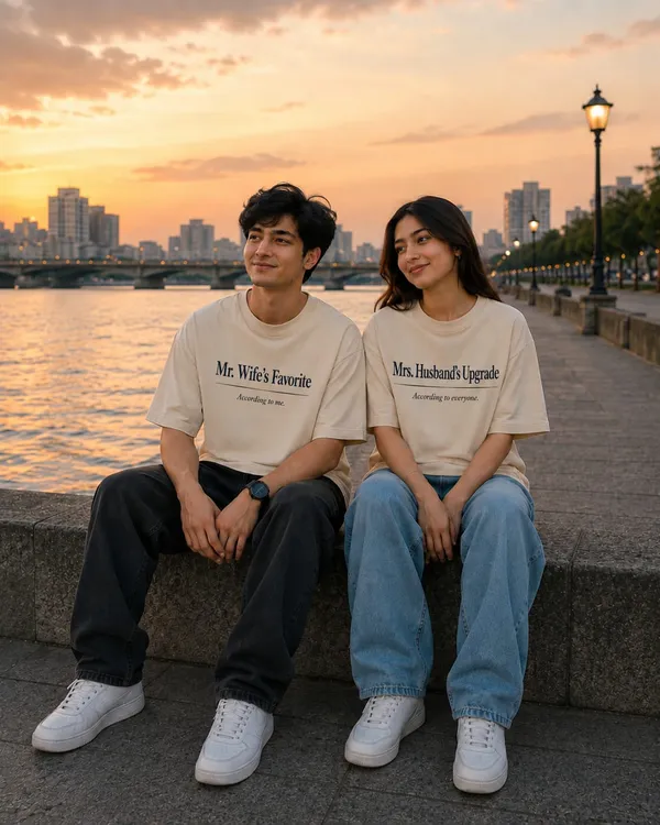 Beige_Cotton_Oversized_Fit_"Husband_&_Wife"_Combo_Printed_T_Shirt