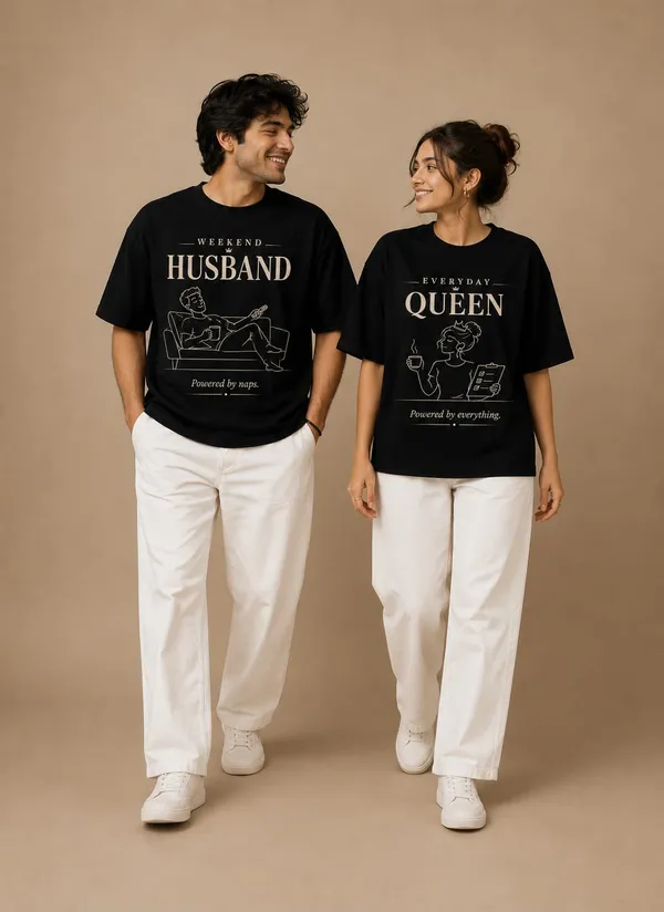 Black_Cotton_Oversized_Fit_"Husband_&_Wife"_Combo_Printed_T_Shirt