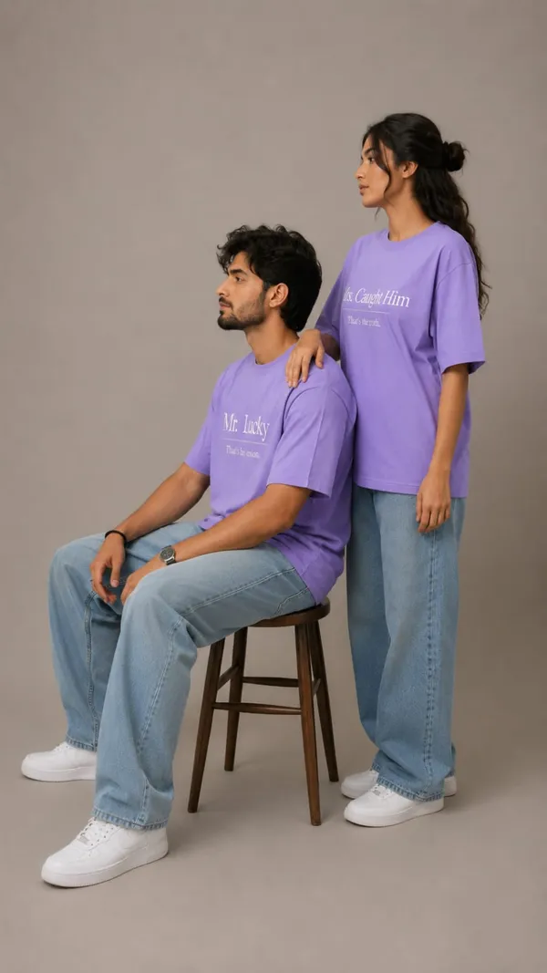 Lavender/Light_Purple_Cotton_Oversized_Fit_"Husband_&_Wife"_Combo_Printed_T_Shirt