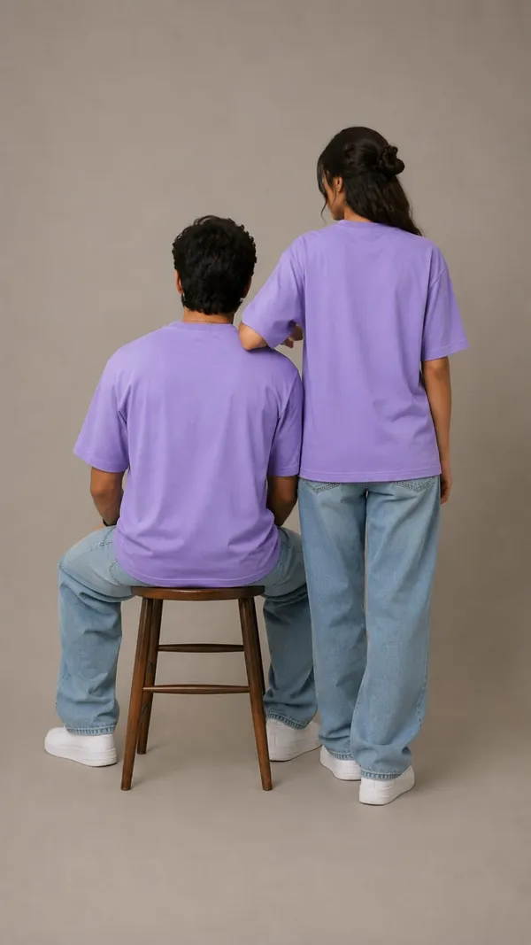 Lavender/Light_Purple_Cotton_Oversized_Fit_"Husband_&_Wife"_Combo_Printed_T_Shirt