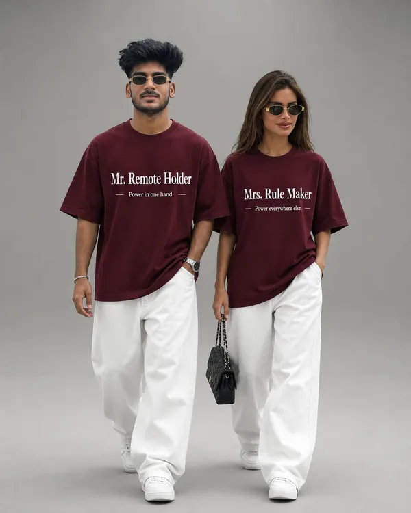 Maroon_Cotton_Oversized_Fit_"Husband_&_Wife"_Combo_Printed_T_Shirt