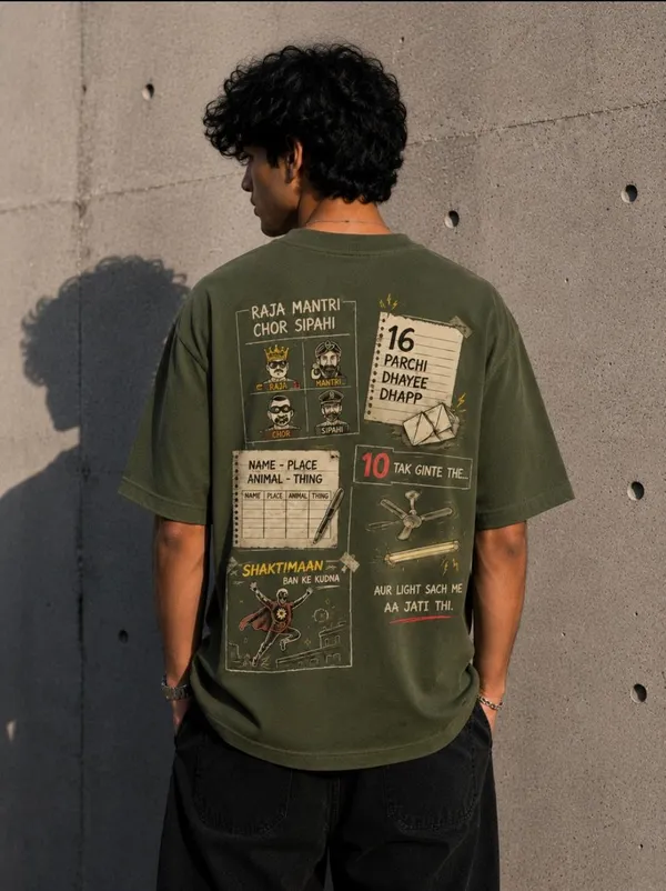 Olive/Green_Cotton_Oversized_Fit_"90s_Generation/Nostalgia"_Print_T_Shirt_for_Men