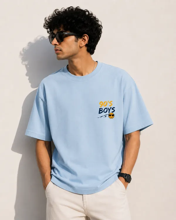 Baby_Blue/Blue_Cotton_Oversized_Fit_"90s_Ke_Ladke"_Printed_T_Shirt_for_Men