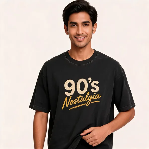 Black_Cotton_Oversized_Fit_"90s_Generation/Nostalgia"_Print_T_Shirt_for_Men
