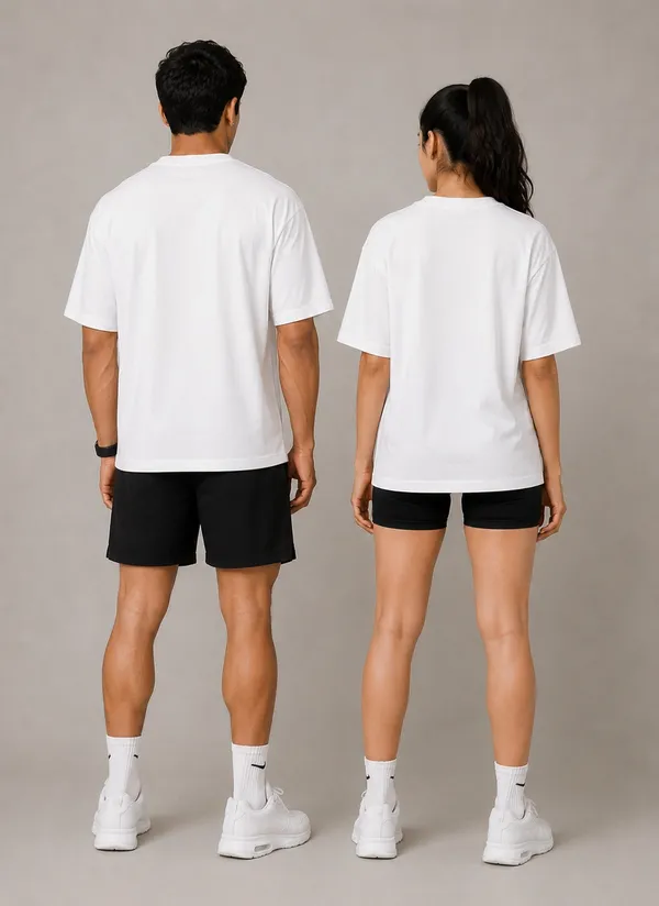 White_Cotton_Oversized_Fit_"Husband_&_Wife"_Combo_Printed_T_Shirt