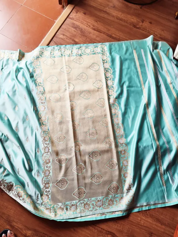 Sea_Green_Mashroo_Silk_Woven_Alfi_Zari_Border_Saree_For_Women