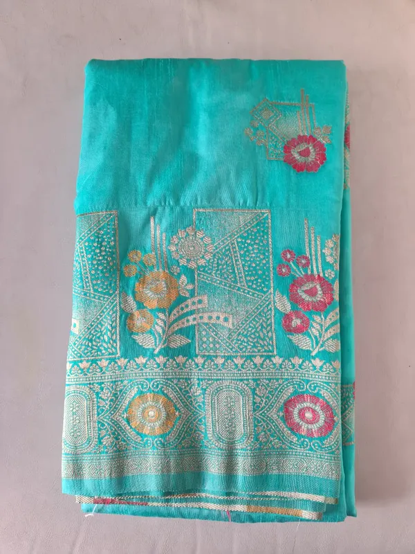 Turquoise_Raw_Silk_Zari_Woven_Banarasi_Saree_For_Women