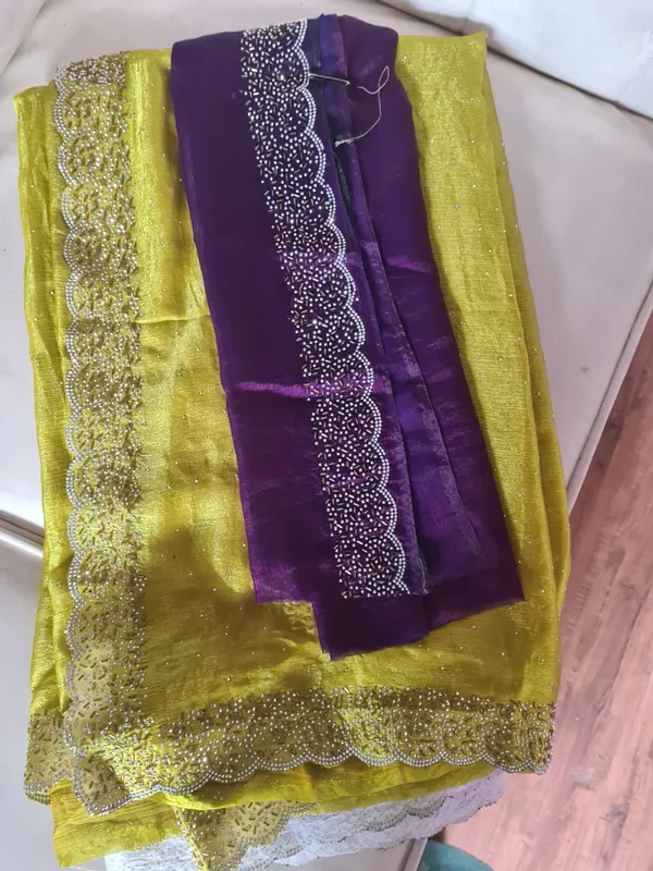 Yellow_And_Purple_Silk_Embroidered_Saree_With_Blouse_Piece