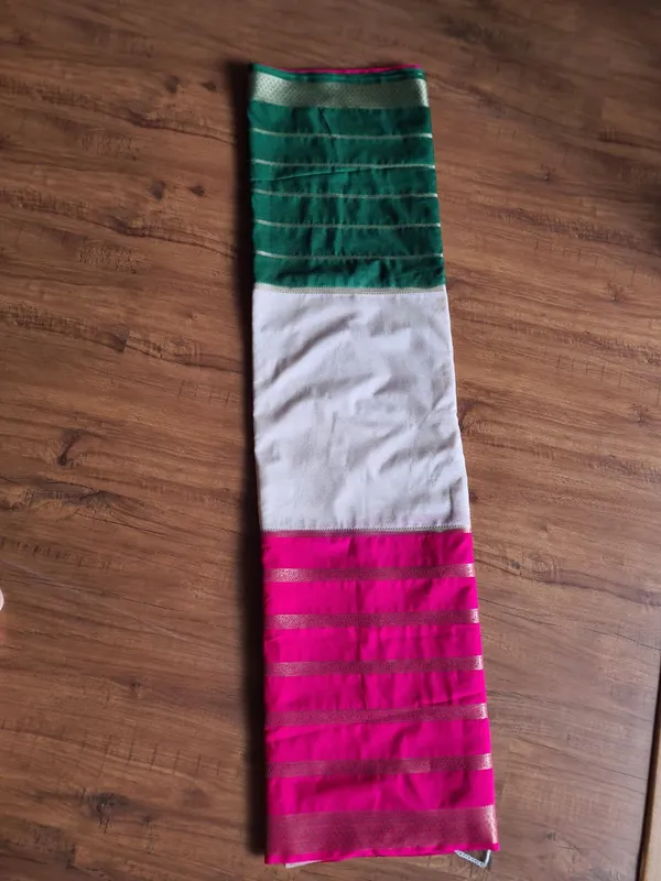 Green_White_And_Pink_Silk_Zari_Border_Saree_For_Women