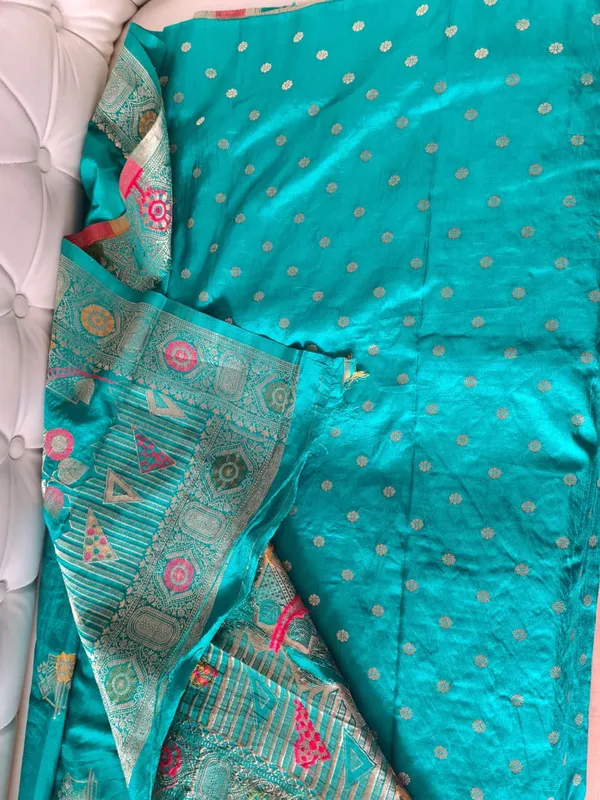 Turquoise_Raw_Silk_Zari_Woven_Banarasi_Saree_For_Women