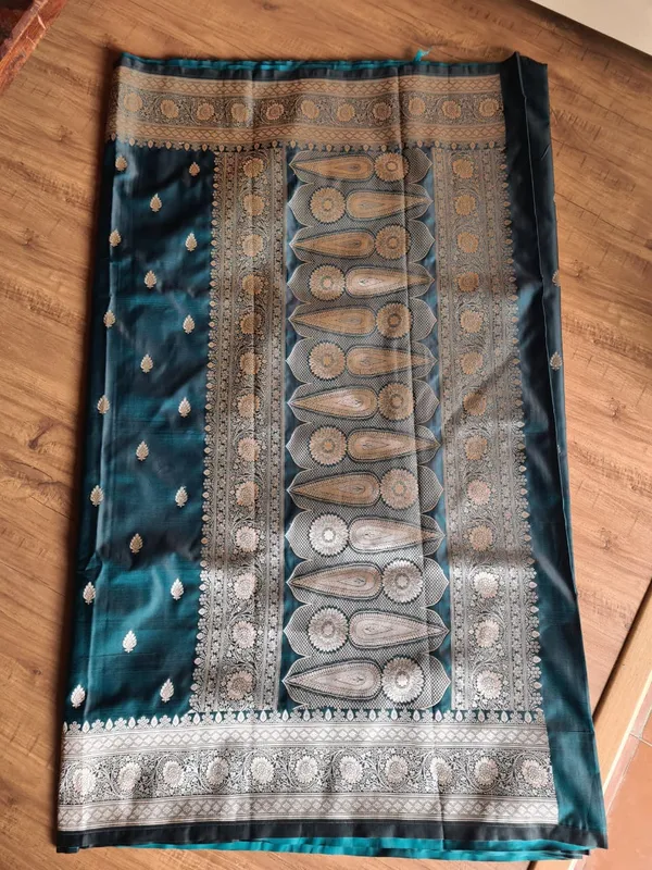 Teal_Silk_Woven_Motif_Banarasi_Saree_For_Women