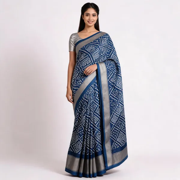 Navy_Blue_Silk_Bandhani_Print_Zari_Border_Saree_For_Women