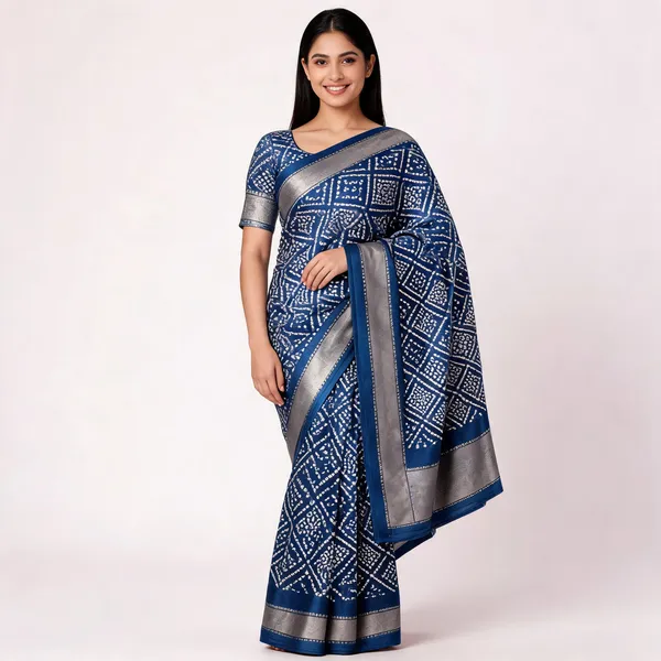 Navy_Blue_Silk_Bandhani_Print_Zari_Border_Saree_For_Women
