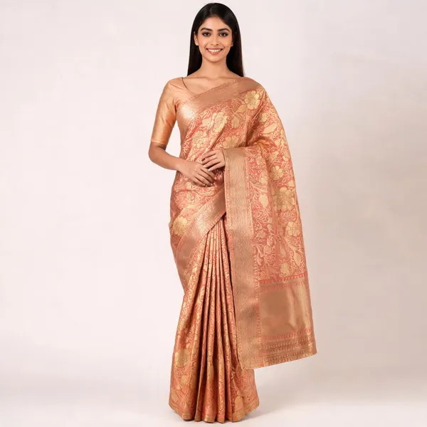 Golden_Peach_Silk_Floral_Jacquard_Woven_Saree_For_Women