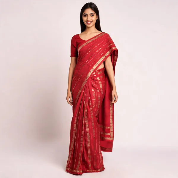 Brick_Red_Semi_Crepe_Zari_Striped_Saree_For_Women