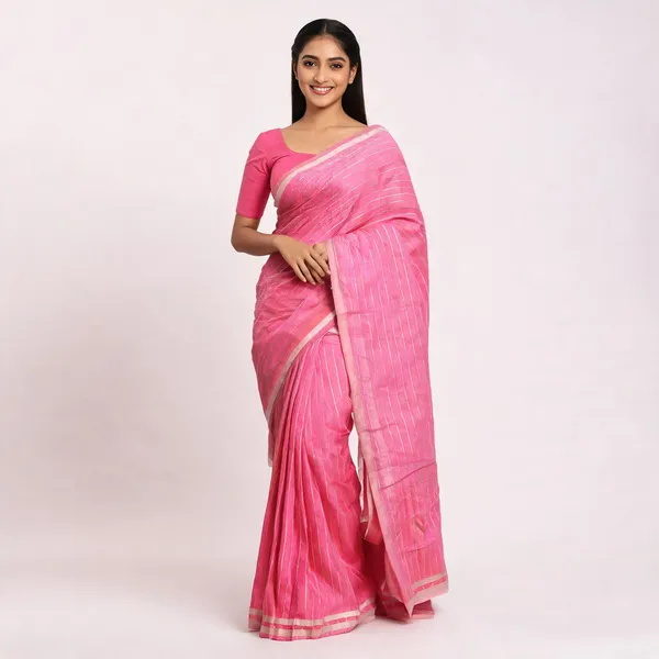 Pink_Silk_Striped_Zari_Border_Saree_For_Women