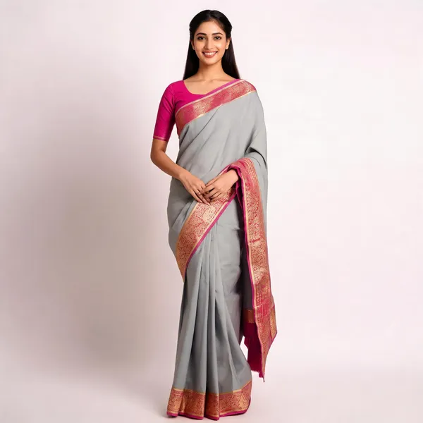 Grey_Cotton_Silk_Pink_Zari_Border_Saree_For_Women