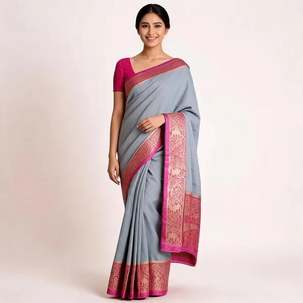 Grey_Silk_Zari_Border_Traditional_Saree_For_Women