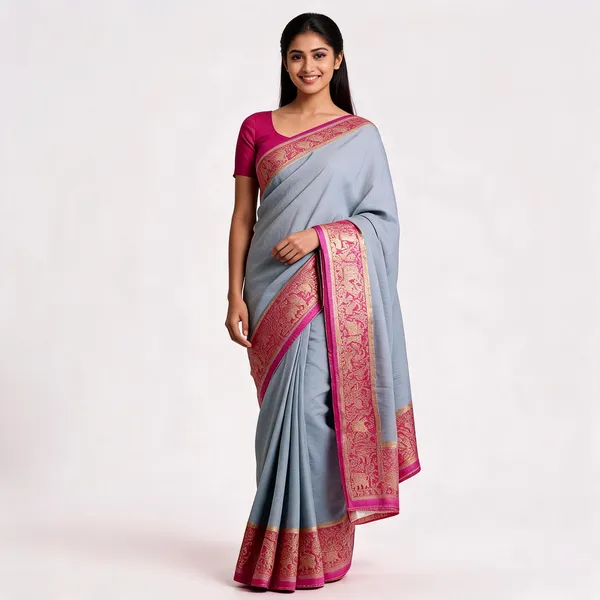 Grey_Silk_Zari_Border_Traditional_Saree_For_Women