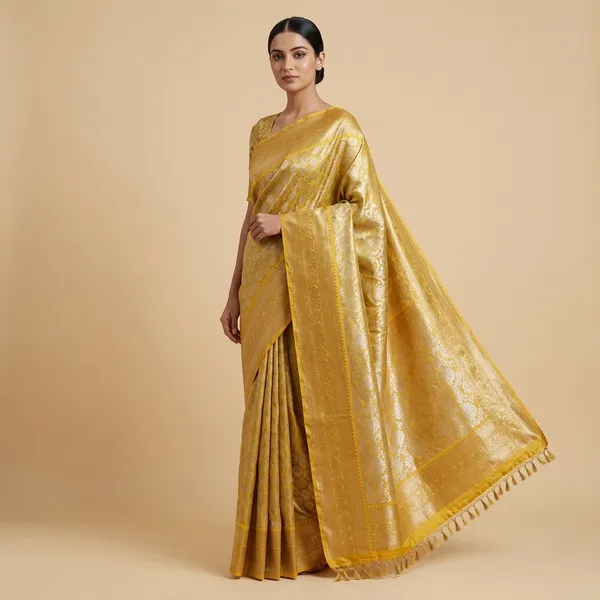 Yellow_Silk_Zari_Woven_Floral_Banarasi_Saree_For_Women
