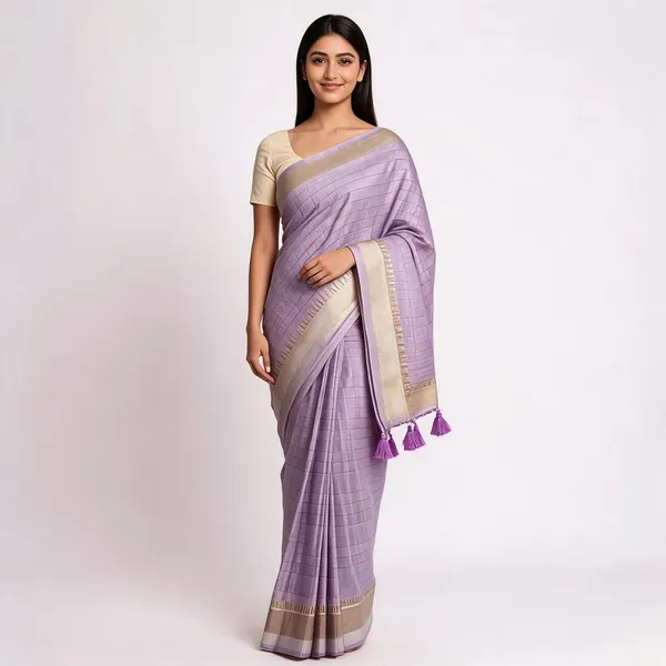 Lavender_Silk_Woven_Border_Saree_With_Tassels_For_Women