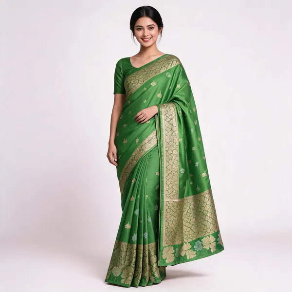 Green_Silk_Woven_Zari_Border_Banarasi_Saree
