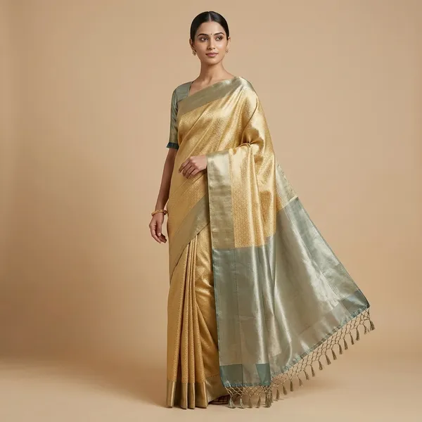Golden_&_Green_Woven_Zari_Border_Saree_For_Women