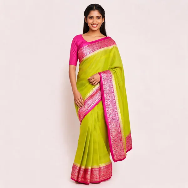 Green_Silk_Woven_Border_Saree_For_Women