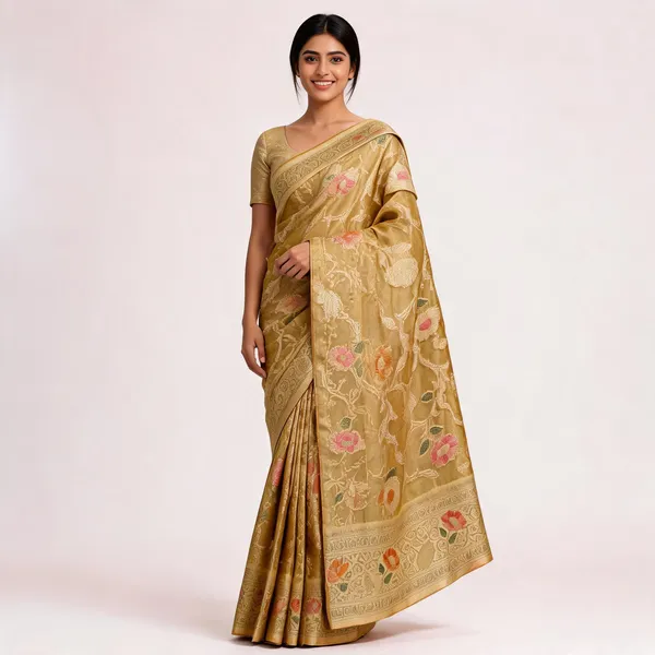 Gold_Silk_Woven_Floral_Zari_Banarasi_Saree_For_Women