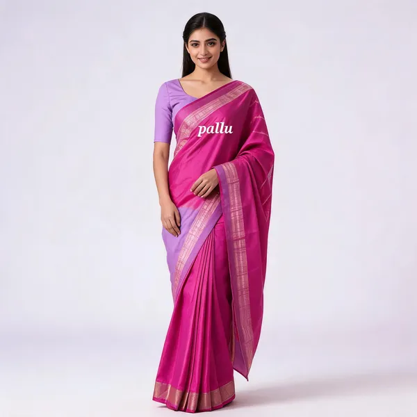 Pink_&_Lavender_Half_&_Half_Silk_Zari_Border_Pallu_Saree_For_Women