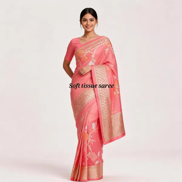 Pink_Tissue_Silk_Floral_Zari_Border_Saree_For_Women