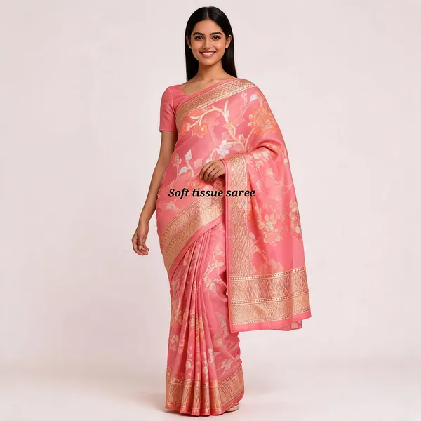 Pink_Tissue_Silk_Floral_Zari_Border_Saree_For_Women