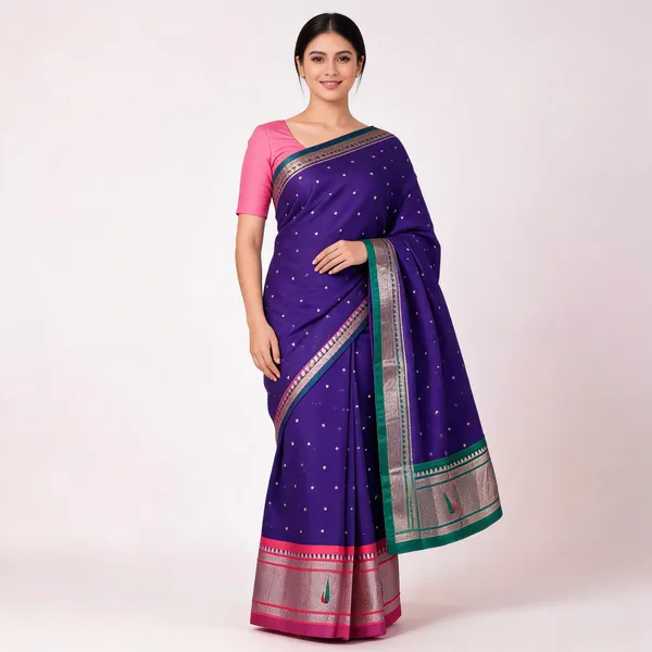 Purple_Silk_Zari_Border_Polka_Dot_Saree_For_Women