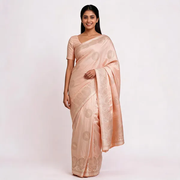 Peach_Silk_Woven_Zari_Border_Saree_For_Women