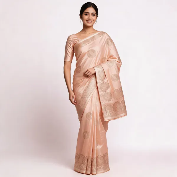 Peach_Silk_Woven_Zari_Border_Saree_For_Women