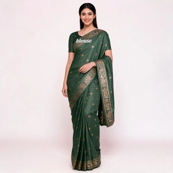 Green_Silk_Zari_Woven_Banarasi_Saree_With_Blouse_Piece