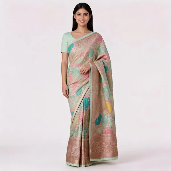 Multicolor_Silk_Zari_Woven_Paisley_Print_Banarasi_Saree