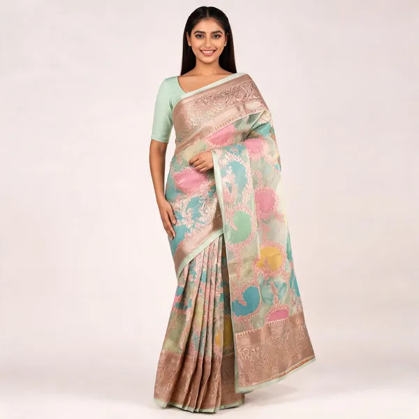 Multicolor_Silk_Zari_Woven_Paisley_Print_Banarasi_Saree