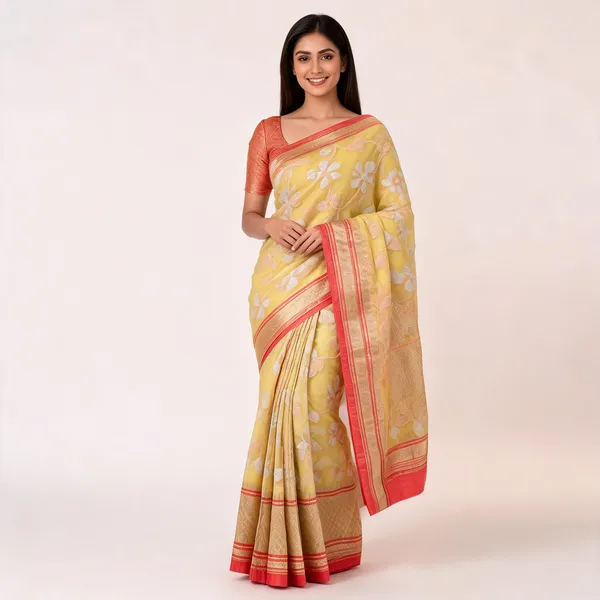 Yellow_Silk_Floral_Woven_Zari_Border_Saree_For_Women