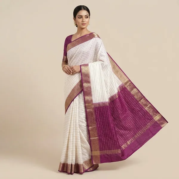 Purple_And_White_Silk_Zari_Border_Saree_For_Women