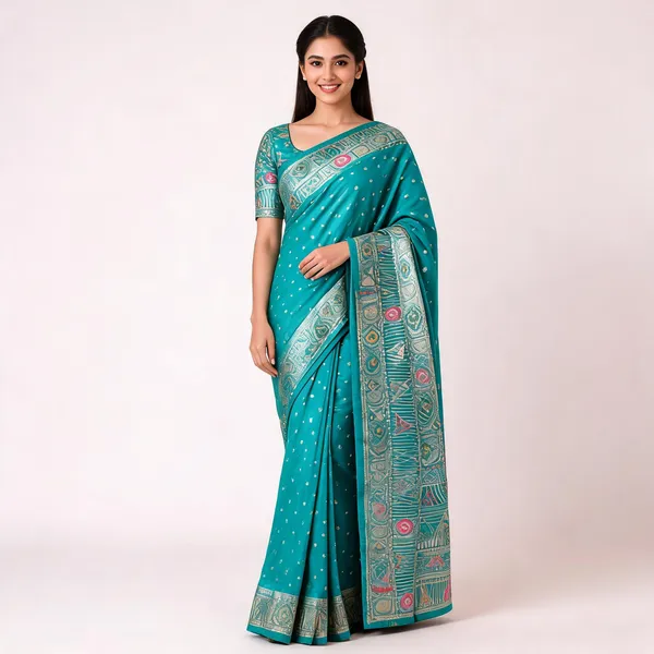 Turquoise_Raw_Silk_Zari_Woven_Banarasi_Saree_For_Women