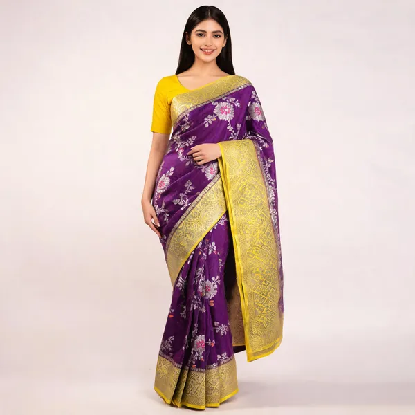 Purple_Silk_Zari_Floral_Woven_Border_Saree