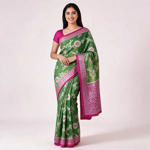 Green_Silk_Woven_Floral_Banarasi_Saree_For_Women