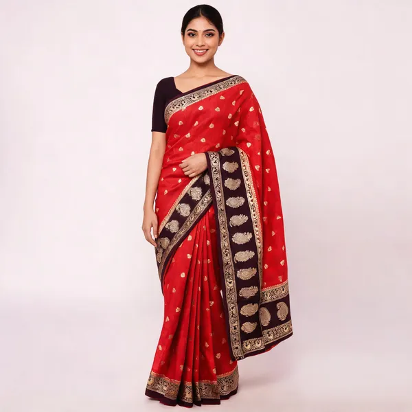 Red_Silk_Zari_Woven_Paisley_Border_Saree_For_Women