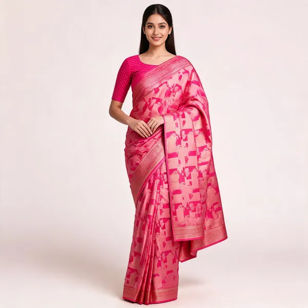 Pink_Silk_Floral_Print_Woven_Saree_With_Blouse_For_Women