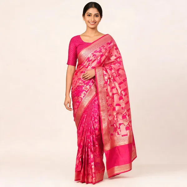Pink_Silk_Floral_Print_Woven_Saree_With_Blouse_For_Women