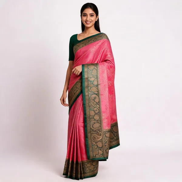 Pink_Silk_Floral_Zari_Border_Banarasi_Saree_For_Women