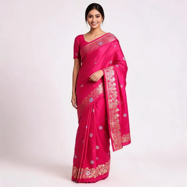 Pink_Silk_Floral_Embroidered_Zari_Border_Saree_For_Women